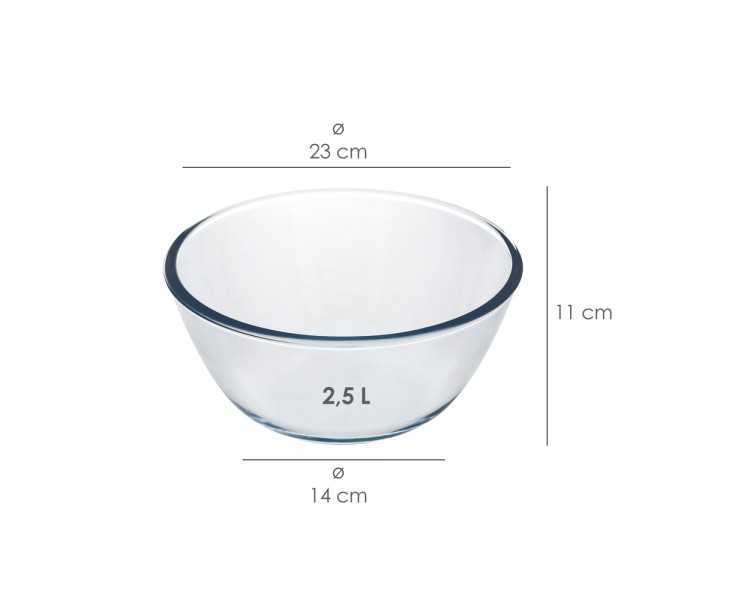 Bol De Cristal, Ideal Para Mezclas. 2.5 Litros. Libre BPA, Cristal De Borosilicato.Ensaladas, Postres, Cocina, Resposteria