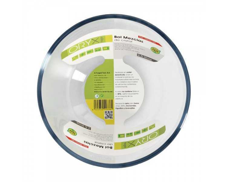 Bol De Cristal, Ideal Para Mezclas. 2.5 Litros. Libre BPA, Cristal De Borosilicato.Ensaladas, Postres, Cocina, Resposteria