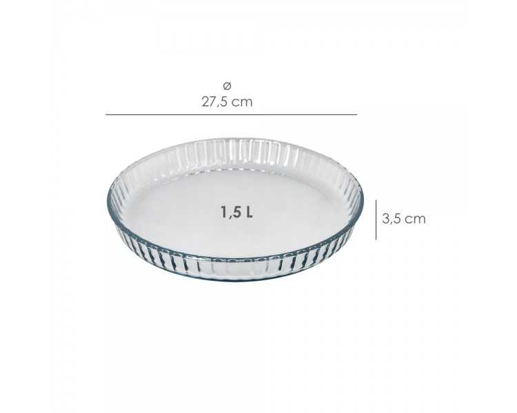 Molde Rizado Horno Cristal Borosilicato Ø 28 cm. Ideal Postres, Cocina, Resposteria, Tartas, Quiche, Libre BPA