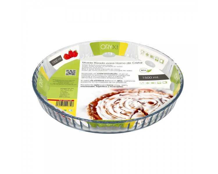 Molde Rizado Horno Cristal Borosilicato Ø 28 cm. Ideal Postres, Cocina, Resposteria, Tartas, Quiche, Libre BPA