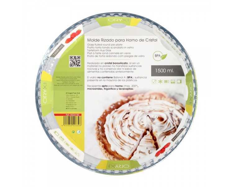 Molde Rizado Horno Cristal Borosilicato Ø 28 cm. Ideal Postres, Cocina, Resposteria, Tartas, Quiche, Libre BPA