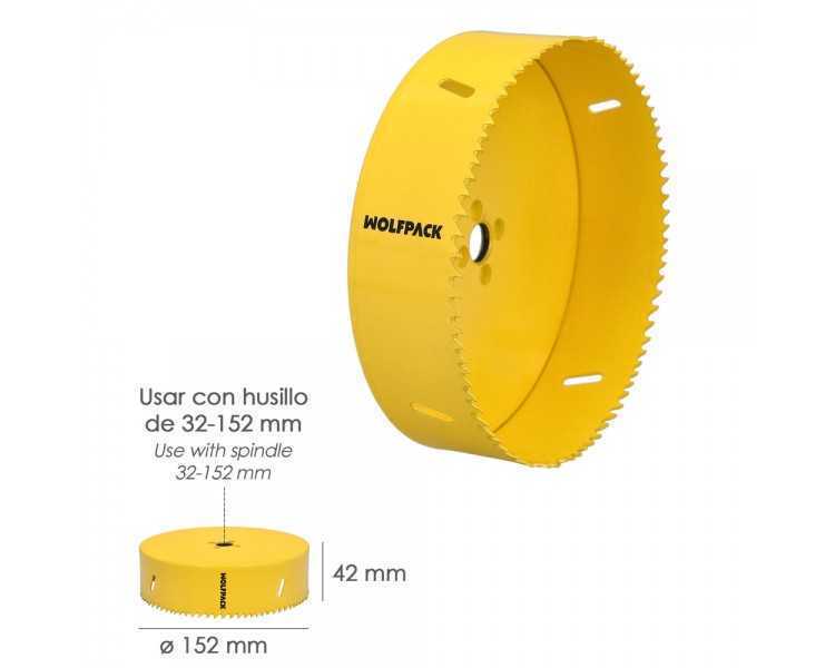 Corona Sierra Bimetal Ø 152 mm. Templado Termico, Base Reforzada. Corona Madera, Broca Agujeros Madera, Acero, Hierro, Plasticos