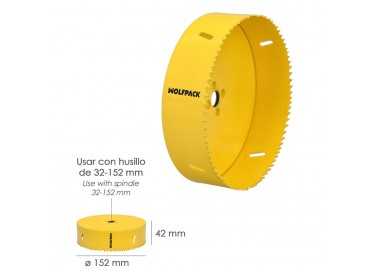 Corona Sierra Bimetal Ø 152 mm. Templado Termico, Base Reforzada. Corona Madera, Broca Agujeros Madera, Acero, Hierro, Plasticos