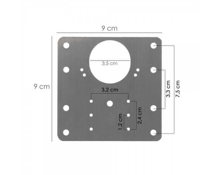 Placas de Reparacion Bisagras Cazoleta 9x9 cm. 1 piezas. Placa Repara Puertas, Placa Reparación Bisagras Mueble