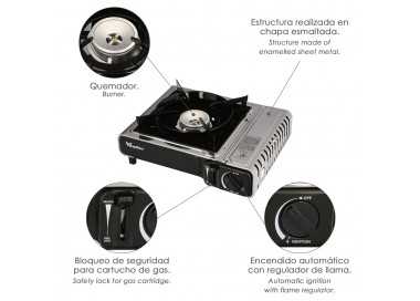 Cocina Gas Inoxidable A Cartucho Con Maletin, Cocina Portatil, Cartuchos Gas 230 gramos. Certificacion EN 17476/2021