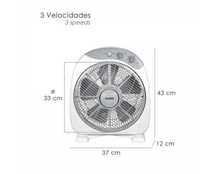 Ventilador Maurer Box Ø 30cm 40 Watt. 3 velocidades  Aspas gran tamaño, 3 Con temporizador