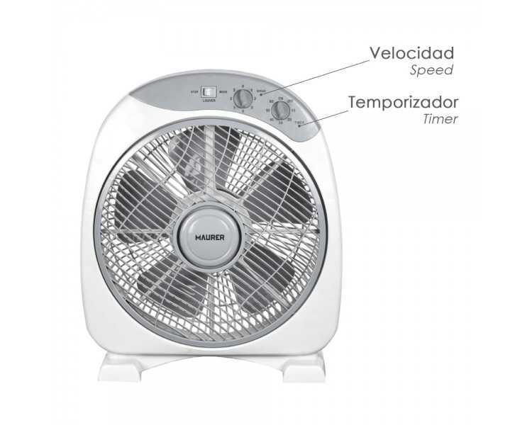 Ventilador Maurer Box Ø 30cm 40 Watt. 3 velocidades  Aspas gran tamaño, 3 Con temporizador