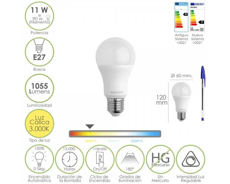 Bombilla Led Estandar Rosca E27. 11 Watt. Equivale A 90 Watt. 1055 Lumenes. Luz Calida (3000º K.) Dimerable