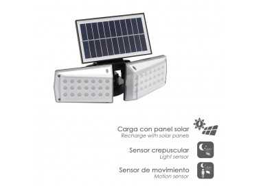 Aplique Solar Led Doble Con Sensor de Movimiento / Crepuscular 450 Lumenes. Protección IP65