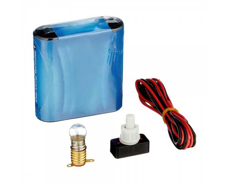 Kit Eléctrico Escolar, Set para el Colegio, Pila Petaca 4.5V, Interruptor 220V, Cable y Bombilla.