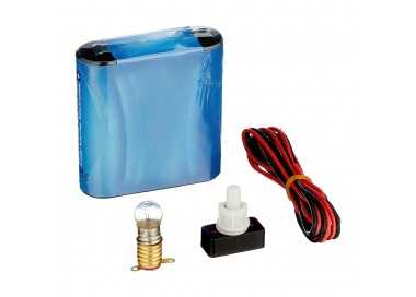 Kit Eléctrico Escolar, Set para el Colegio, Pila Petaca 4.5V, Interruptor 220V, Cable y Bombilla.