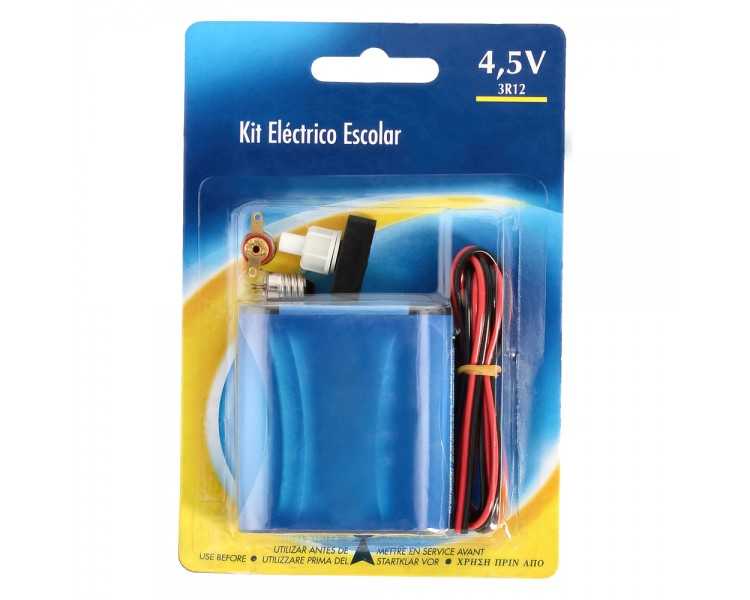 Kit Eléctrico Escolar, Set para el Colegio, Pila Petaca 4.5V, Interruptor 220V, Cable y Bombilla.