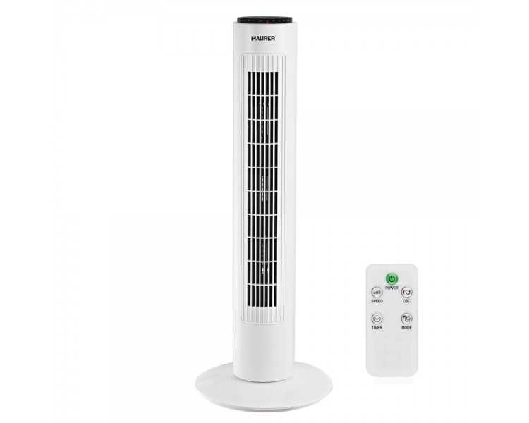Ventilador Maurer Torre 73 cm 3 Velocidades. Funcion Oscilante. Con Temporizador y Mando a Distancia.