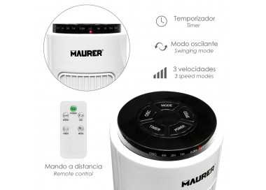 Ventilador Maurer Torre 73 cm 3 Velocidades. Funcion Oscilante. Con Temporizador y Mando a Distancia.