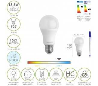 Bombilla Led Estandar Rosca E27. 13,5 Watt. Equivale A 100 Watt. 1521 Lumenes. Luz Fría (6500º K.)