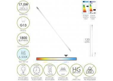 Tubo Led T8 120 cm.17,5 Watt. Equivale A 130 Watt. 1800 Lumenes. Luz Fria 6500º K.