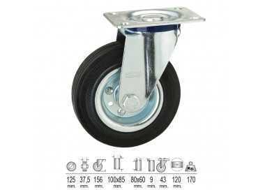 Rueda Industrial Goma Negra Placa  125 mm.