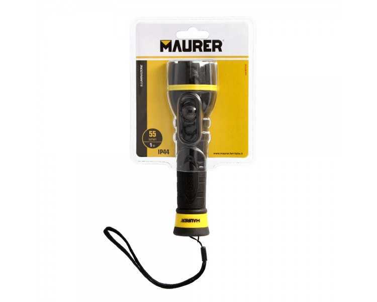 Linterna LED De Mano Goma Antideslizante A Pilas (2 AA) 55 Lumenes 1 Watt. Protección Ip44