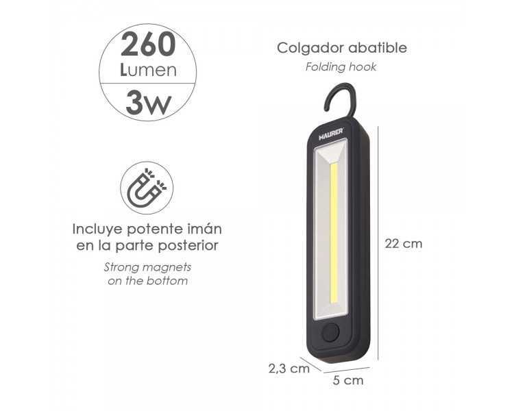 Linterna LED Profesional A Pilas (4 AA) 260 Lumenes 3 Watt. Con Iman y Colgador