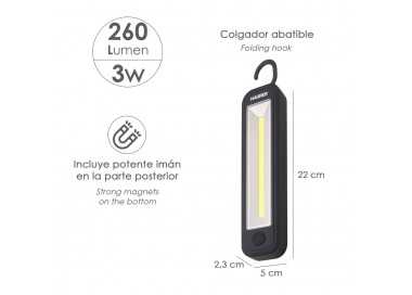 Linterna LED Profesional A Pilas (4 AA) 260 Lumenes 3 Watt. Con Iman y Colgador