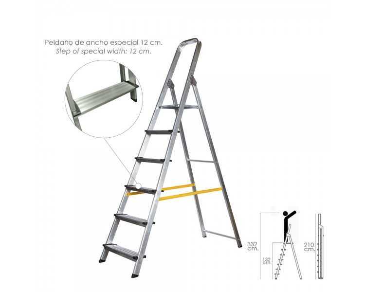 Escalera Doméstica Aluminio Profesional 6 Peldaños 12 cm Grosor.
