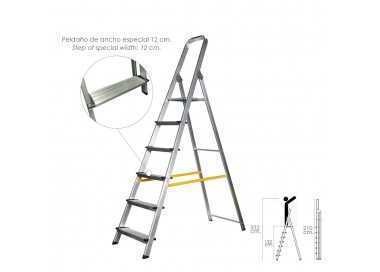 Escalera Doméstica Aluminio Profesional 6 Peldaños 12 cm Grosor.
