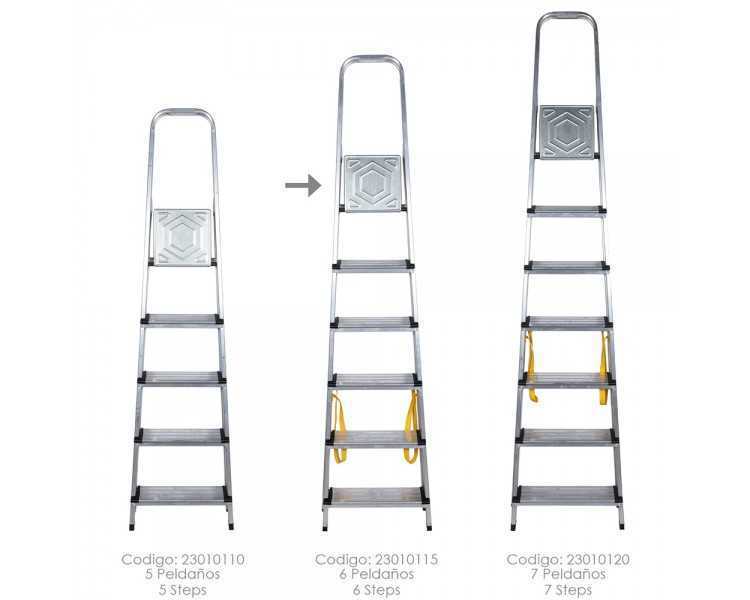 Escalera Doméstica Aluminio Profesional 6 Peldaños 12 cm Grosor.
