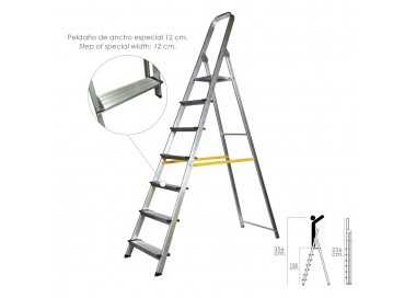 Escalera Doméstica Aluminio Profesional 7 Peldaños 12 cm Grosor.