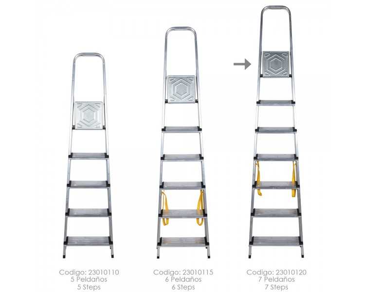 Escalera Doméstica Aluminio Profesional 7 Peldaños 12 cm Grosor.
