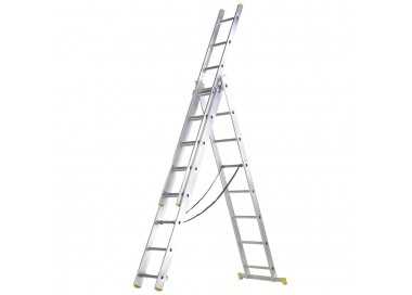 Escalera Aluminio 3 Tramos 9+9+9 Peldaños.Plegable, Telescópica, Antideslizante, Resistente.