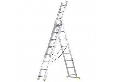 Escalera Aluminio 3 Tramos 7+7+7 Peldaños.Plegable, Telescópica, Antideslizante, Resistente.