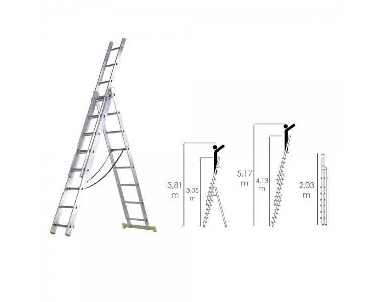 Escalera Aluminio 3 Tramos 7+7+7 Peldaños.Plegable, Telescópica, Antideslizante, Resistente.