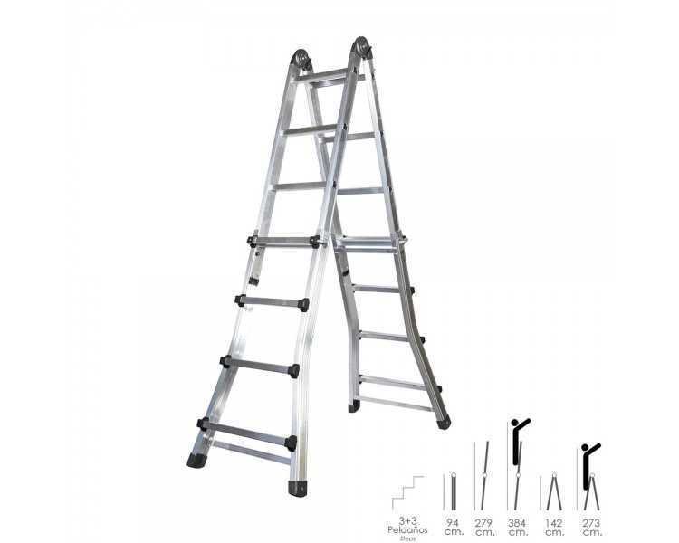 Escalera Telescópica Aluminio  3+3 Peldaños Perfil 67 mm.