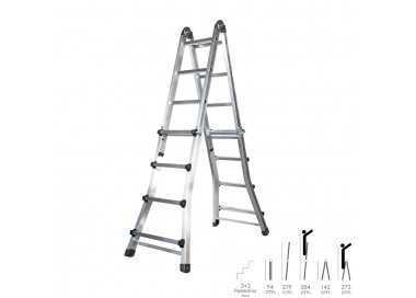 Escalera Telescópica Aluminio  3+3 Peldaños Perfil 67 mm.