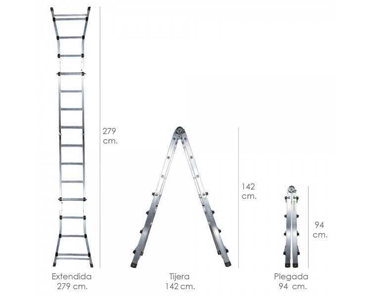 Escalera Telescópica Aluminio  3+3 Peldaños Perfil 67 mm.