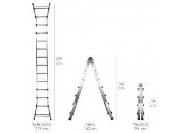 Escalera Telescópica Aluminio  3+3 Peldaños Perfil 67 mm.
