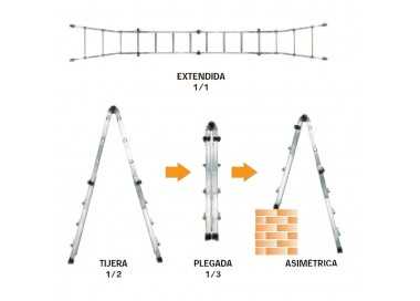 Escalera Telescópica Aluminio  4+4 Peldaños Perfil 67 mm.
