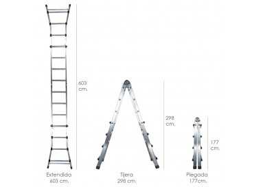 Escalera Telescópica Aluminio  6+6 Peldaños Perfil 67 mm.