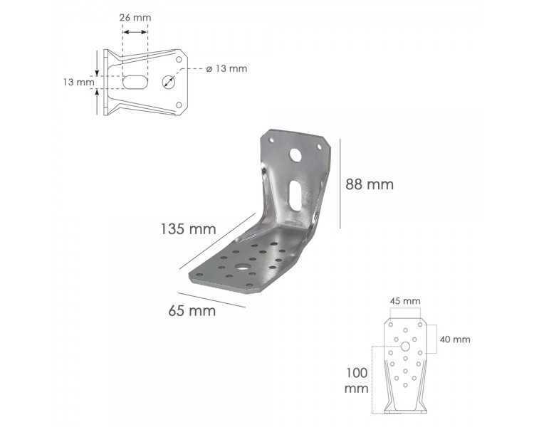Soporte Para Madera Con Angulo Reforzado 65x88x135 mm. Conector Angular, Escuadra Fijación, Zapata Madera Soporte Pergola Madera