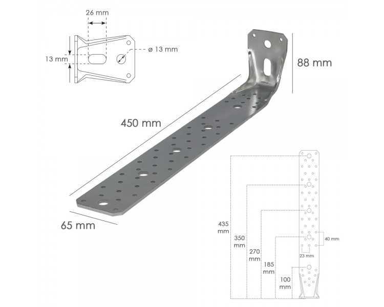 Soporte Para Madera Con Angulo Reforzado 65x88x450 mm. Conector Angular, Escuadra Fijación, Zapata Madera Soporte Pergola Madera
