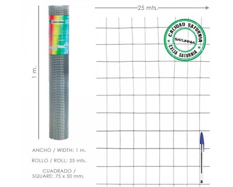 Malla Electrosoldada Galvanizada 75x50 / 1,80 / 100 cm. GA Rollo 25 metros