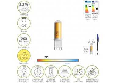 Bombilla Led Rosca G9. 2.2 Watt. Equivale A 15 Watt. 250 Lumenes. Luz Calida (3000º K.)