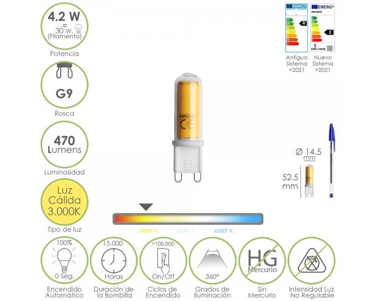 Bombilla Led Rosca G9. 4.2 Watt. Equivale A 15 Watt. 470 Lumenes. Luz Calida (3000º K.)