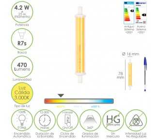Bombilla Led Rosca R7s 4.2 Watt. Equivale A 25 Watt. 470 Lumenes. Luz Calida (3000º K.)