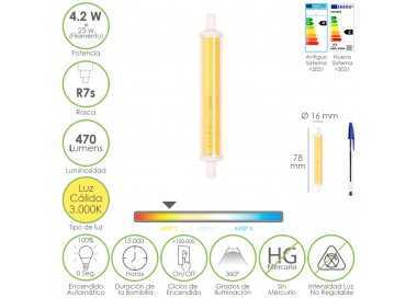 Bombilla Led Rosca R7s 4.2 Watt. Equivale A 25 Watt. 470 Lumenes. Luz Calida (3000º K.)