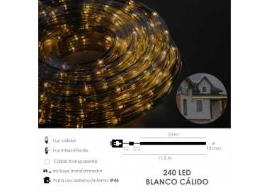 Luces Navidad Tubo Luz Blanca Calida 240 LEDs Uso Exteriores / Interiores Protección IP44 Rollo 10 Metros