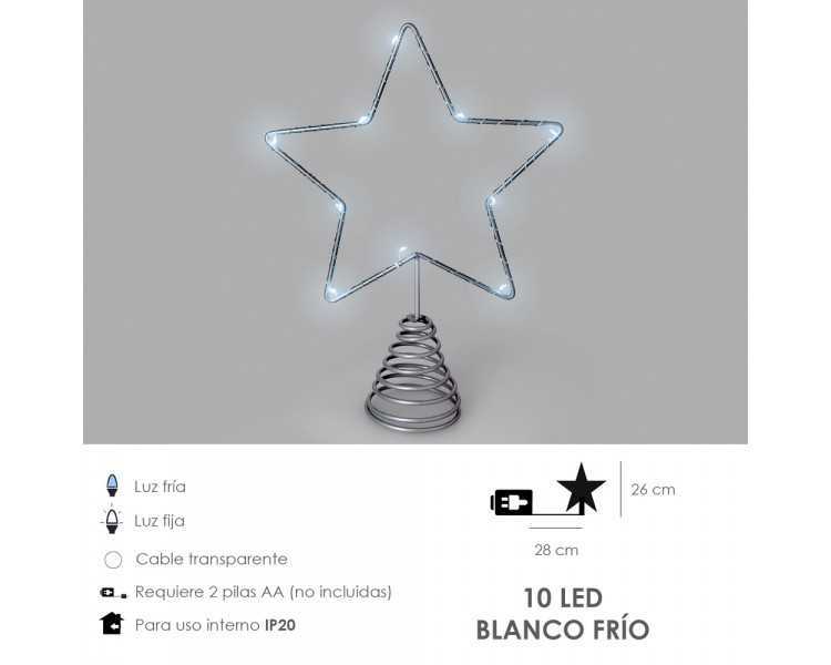 Guirnalda Adorno Luces Navidad Estrella Arbol Navidad Luz Blanco Frio. 10 Leds. Uso Interno Protección IP20. 2 Baterias AA
