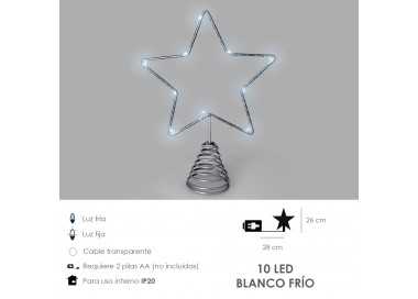 Guirnalda Adorno Luces Navidad Estrella Arbol Navidad Luz Blanco Frio. 10 Leds. Uso Interno Protección IP20. 2 Baterias AA