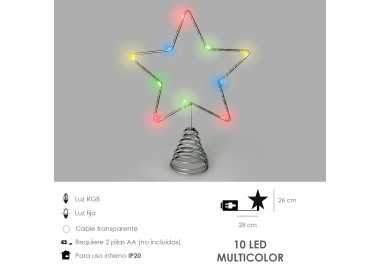 Guirnalda Adorno Luces Navidad Estrella Arbol Navidad Luz Multicolor. 10 Leds. Uso Interno Protección IP20. 2 Baterias AA