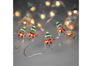 Guirnalda Luces Navidad A Pilas 20 Leds Muñecos de Nieve. Luz Calida Uso Interno IP20